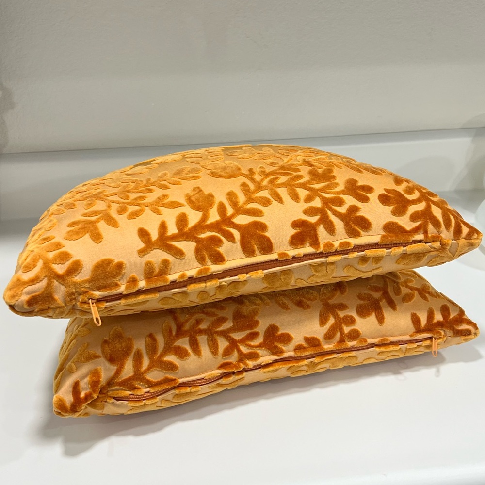 Velvet Burnout Retro Floral Half Round Pillows (Set Of 2) - Picture 10 of 12